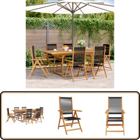 7-tlg. Garten-Essgruppe Polypropylen und Massivholz Schwarz - Gartentisch - Gartenstuhl - Outdoor Möbel - Esstisch - Essgruppe