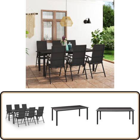 7-tlg. Garten-Essgruppe Schwarz - Gartentisch - Gartensessel - Rattan Gartenmöbel - Outdoor Essgruppe - Gartenmöbel Set