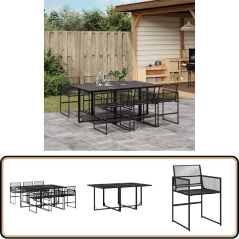 7-tlg. Garten-Essgruppe Schwarz Poly Rattan - Gartentisch - Gartenmöbelset - Esstisch - Outdoor Essgruppe - Terrassenmöbel