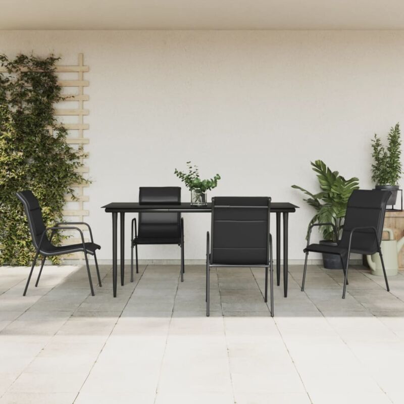 5-tlg. Garten-essgruppe Schwarz Stahl Und Textilene - Vidaxl