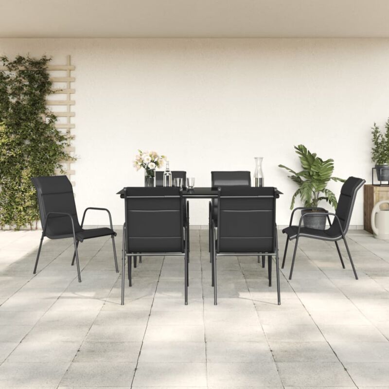 Vidaxl 7-tlg. Garten-essgruppe Schwarz Stahl Und Textilene