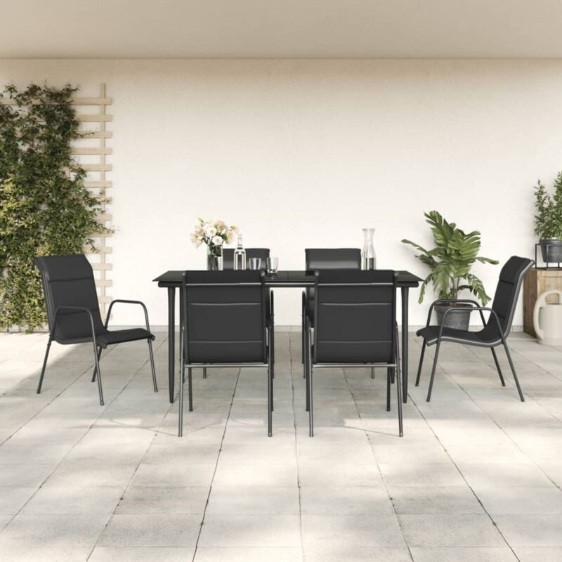 Vidaxl 7-tlg. Garten-essgruppe Schwarz Stahl Und Textilene