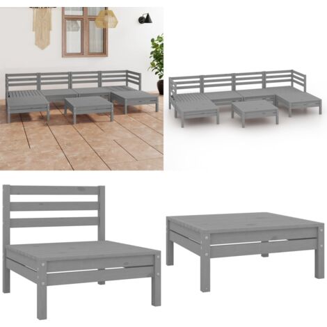 7-tlg. Garten-Lounge-Set Grau Massivholz Kiefer - Gartenmöbel - Loungesessel - Rattan Möbel - Gartenloungeset - Holz Gartenmöbel - Home & Living