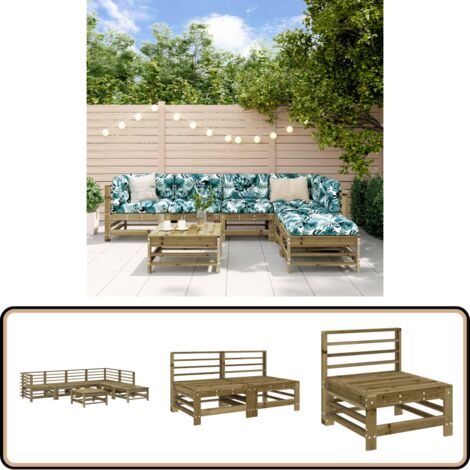7-tlg. Garten-Lounge-Set Kiefernholz Imprägniert - Gartenmöbel - Loungesessel - Rattan Möbel - Outdoor Furniture - Kiefernholzmöbel
