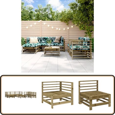 7-tlg. Garten-Lounge-Set Kiefernholz Imprägniert - Gartenmöbeln - Loungeseset - Gartenloungeset - Rattan Möbel - Kiefernholzmöbel