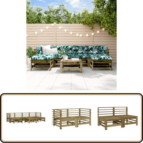 7-tlg. Garten-Lounge-Set Kiefernholz Imprägniert - Gartensessel - Gartenloungeset - Rattan Möbel - Holz Gartenmöbel - Outdoor Furniture