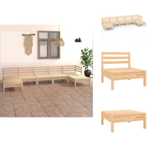 7-tlg. Garten-Lounge-Set Massivholz Kiefer - Gartenmöbel - Loungesessel - Rattan Möbel - Kiefernholzmöbel - Gartenloungeset