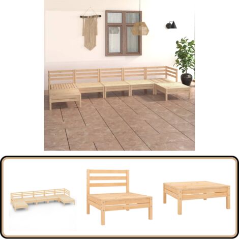 7-tlg. Garten-Lounge-Set Massivholz Kiefer - Gartenmöbel - Loungesessel - Rattan Möbel - Kiefernholzmöbel - Gartenloungeset