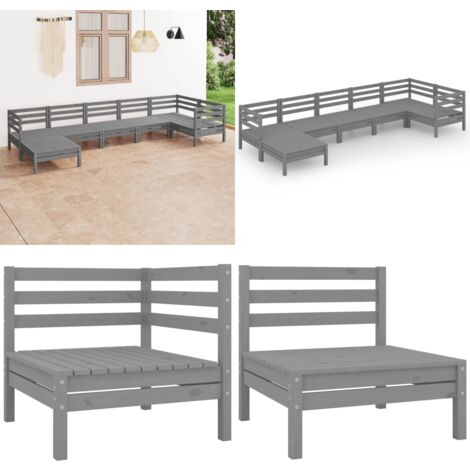 7-tlg. Garten-Lounge-Set Massivholz Kiefer Grau - Outdoor Lounge Set - Gartenmöbel - Holzmöbel - Kiefernholzmöbel - Gartencouch - Home & Living