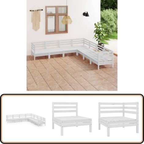 7-tlg. Garten-Lounge-Set Massivholz Kiefer Weiß - Outdoor Lounge Set - Gartenmöbel - Holzmöbel - Kiefernholz - Garten Sofa