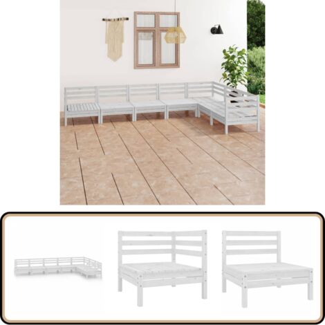 7-tlg. Garten-Lounge-Set Massivholz Kiefer Weiß - Outdoor Lounge Set - Gartenmöbel - Holzmöbel - Kiefernholz - Weißes Gartenmöbel
