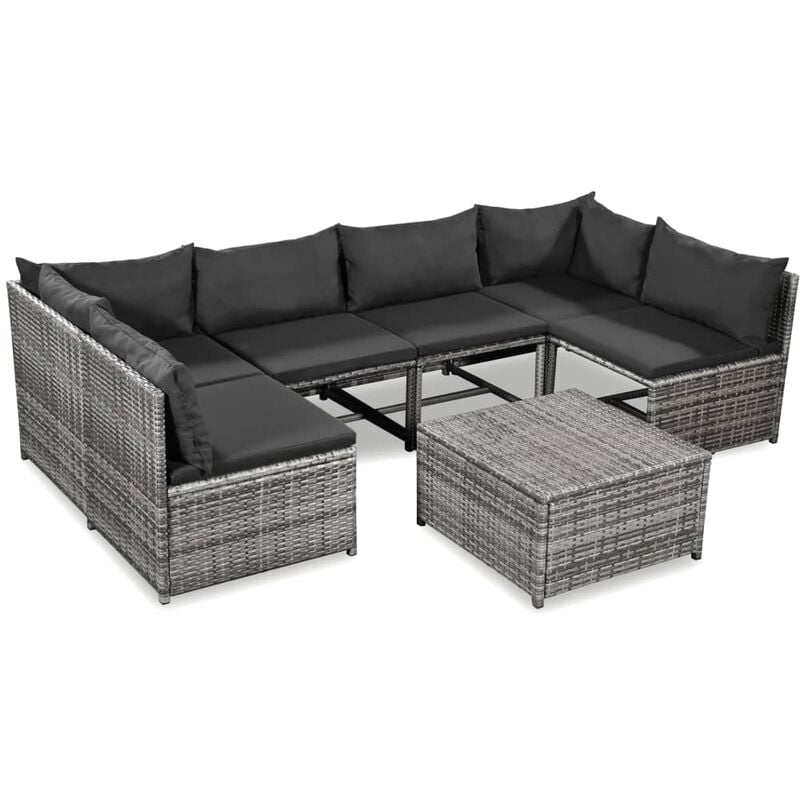 7tlg. GartenLoungeSet mit Auflagen Poly Rattan Grau