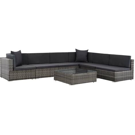 7 Tlg Garten Lounge Set Mit Auflagen Poly Rattan Grau