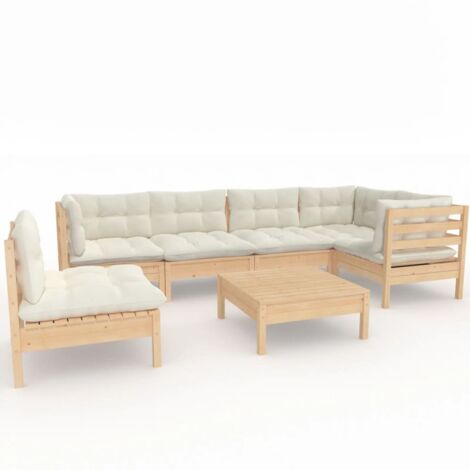 7-tlg. Garten-Lounge-Set mit Creme Kissen Kiefernholz vidaXL