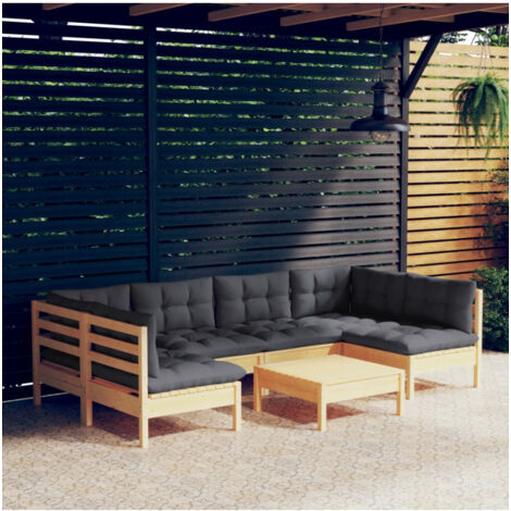 7-tlg. Garten-Lounge-Set mit Grauen Kissen Kiefer Massivholz vidaXL
