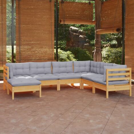 7-tlg. Garten-Lounge-Set mit Grauen Kissen Kiefer Massivholz vidaXL