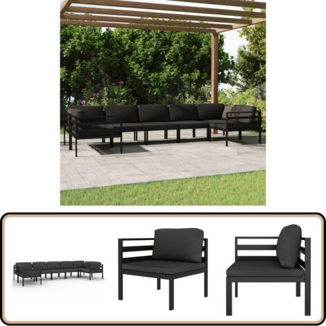 7-tlg. Garten-Lounge-Set mit Kissen Aluminium Anthrazit - Garten Lounge Set - Alu Loungesessel - Gartenmöbel - Außenbereich - Balkon Möbel
