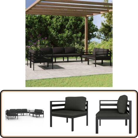 7-tlg. Garten-Lounge-Set mit Kissen Aluminium Anthrazit - Garten Lounge Set - Alu Loungesessel - Gartenmöbel - Balkon Möbel - Außenbereich