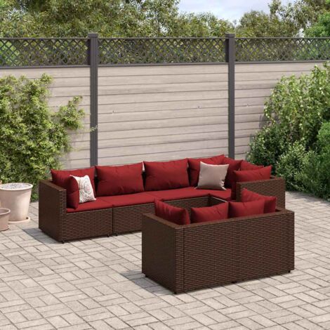 7-tlg. Garten-Lounge-Set mit Kissen Braun Poly Rattan vidaXL