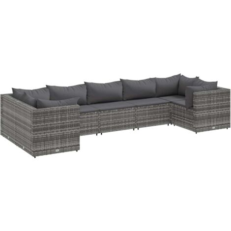 7-tlg. Garten-Lounge-Set mit Kissen Grau Poly Rattan vidaXL