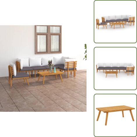 7-tlg. Garten-Lounge-Set mit Kissen Massivholz Akazie - Gartenmöbeln - Loungemöbel - Esszimmergarnituren - Holztisch - Gartentisch