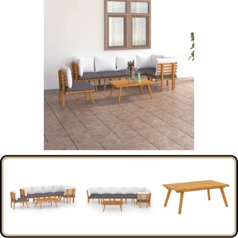 7-tlg. Garten-Lounge-Set mit Kissen Massivholz Akazie - Gartenmöbeln - Loungemöbel - Esszimmergarnituren - Holztisch - Gartentisch