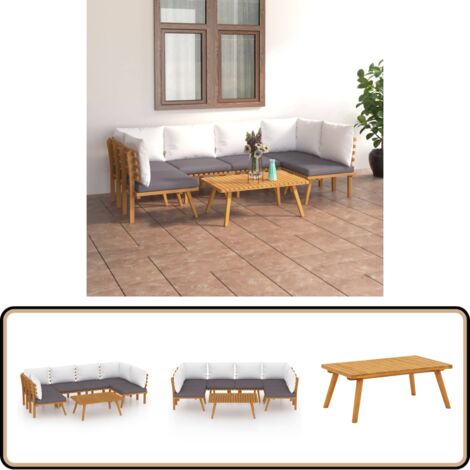 7-tlg. Garten-Lounge-Set mit Kissen Massivholz Akazie - Gartensofa - Loungesessel - Gartenmöbeln - Holztisch - Akasienholzmöbel