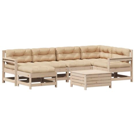 7-tlg. Garten-Lounge-Set mit Kissen Massivholz Kiefer vidaXL