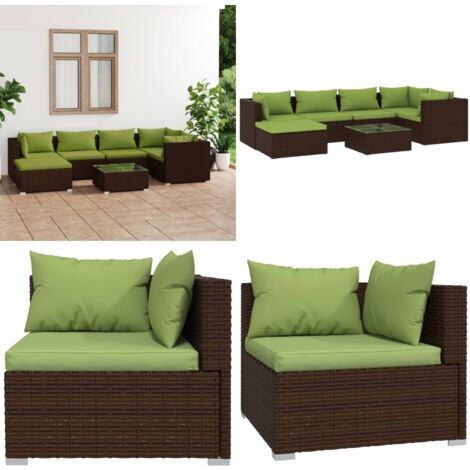 7-tlg. Garten-Lounge-Set mit Kissen Poly Rattan Braun - Garten Lounge Set - Outdoor Möbel - Rattan Gartenmöbel - Loungesessel - Garten Sofa - Home & Living