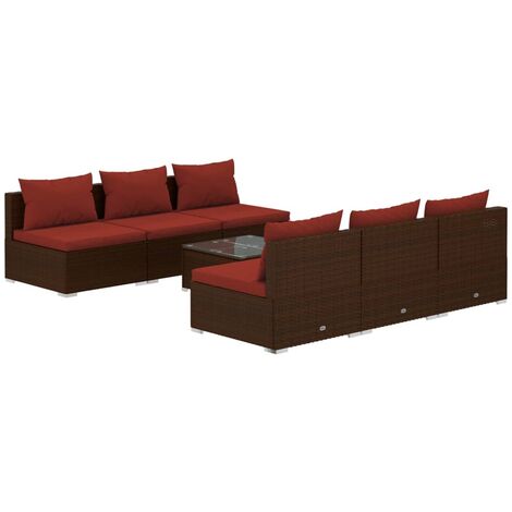 7-tlg. Garten-Lounge-Set mit Kissen Poly Rattan Braun vidaXL