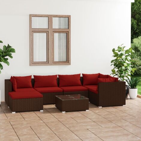 7-tlg. Garten-Lounge-Set mit Kissen Poly Rattan Braun vidaXL