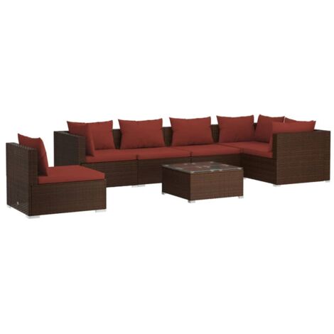 7-tlg. Garten-Lounge-Set mit Kissen Poly Rattan Braun vidaXL