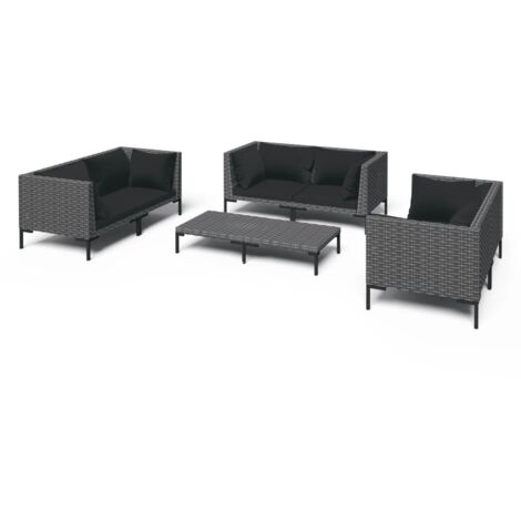 7-tlg. Garten-Lounge-Set mit Kissen Poly Rattan Dunkelgrau vidaXL