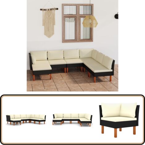 7-tlg. Garten-Lounge-Set mit Kissen Poly Rattan Schwarz - Gartensonnenliege - Gartenloungesessel - Outdoor Möbel - Gartenmöbel Set - Balkonmöbel