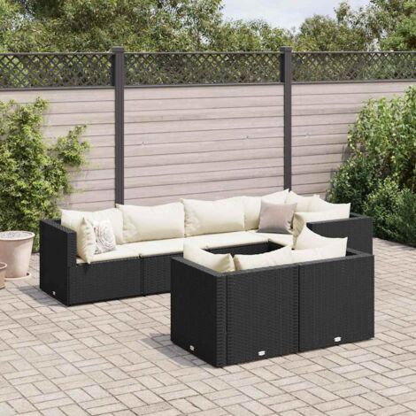 7-tlg. Garten-Lounge-Set mit Kissen Schwarz Poly Rattan vidaXL