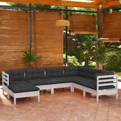7-tlg. Garten-Lounge-Set mit Kissen Weiß Kiefer Massivholz vidaXL