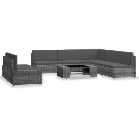 7-tlg. Garten-Lounge-Set Poly Rattan Grau vidaXL