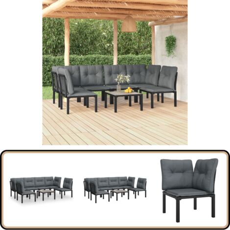 7-tlg. Garten-Lounge-Set Schwarz und Grau Poly Rattan - Gartengeräte - Gartenmöbel - Loungesessel - Outdoor Möbel - Rattanmöbel