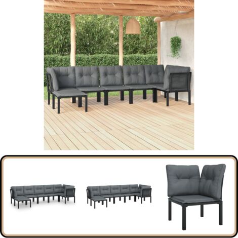 7-tlg. Garten-Lounge-Set Schwarz und Grau Poly Rattan - Gartengeräte - Gartenmöbel - Loungesessel - Outdoor Möbel - Rattanmöbel