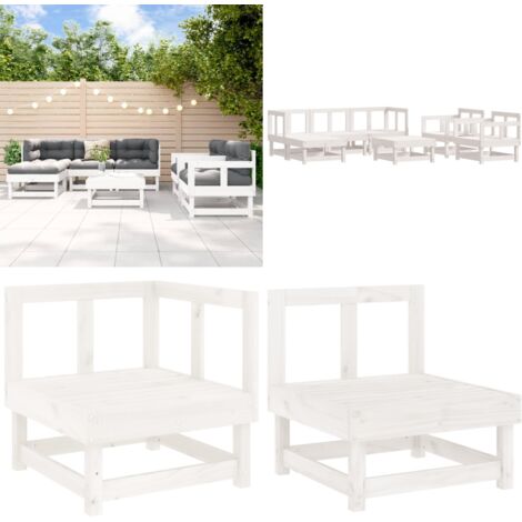 7-tlg. Garten-Lounge-Set Weiß Massivholz Kiefer - Gartensets - Gartenloungeseset - Loungeset - Rattan Möbel - Holz Gartenmöbel - Home & Living