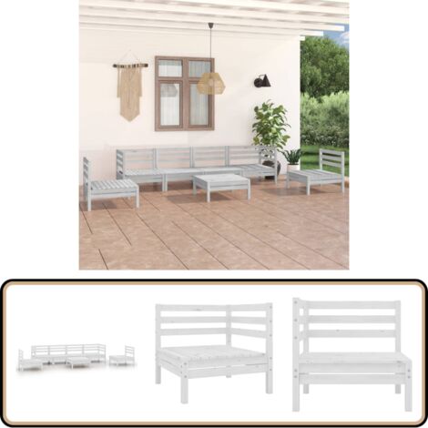 7-tlg. Garten-Lounge-Set Weiß Massivholz Kiefer - Gartensitzgruppe - Loungesessel - Gartenmöbel - Outdoor Möbel - Kiefernholz