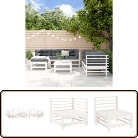 7-tlg. Garten-Lounge-Set Weiß Massivholz Kiefer - Gartensofa - Loungeset - Gartenmöbeln - Rattan Möbel - Kiefernholzmöbel