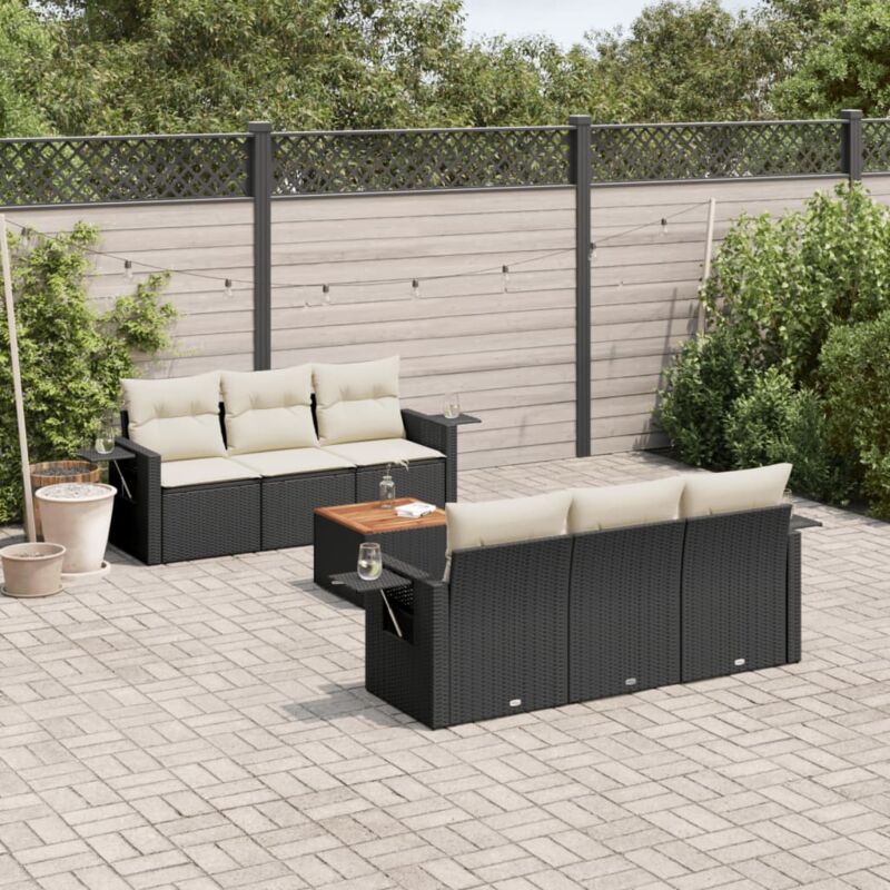 Vidaxl - 7-tlg. Garten-sofagarnitur Mit Kissen Schwarz Poly Rattan