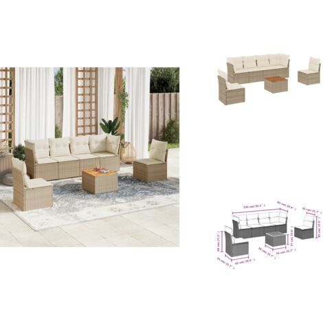7-tlg. Garten-Sofagarnitur mit Kissen Beige Poly Rattan - Gartenmöbel - Esstischgarnitur - Lounge Set - Rattan Möbel - Gartenlounge