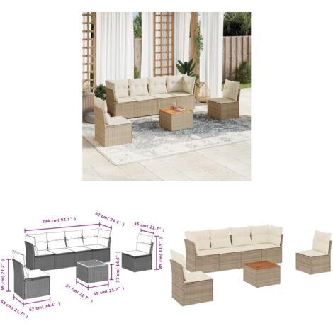 7-tlg. Garten-Sofagarnitur mit Kissen Beige Poly Rattan - Gartenmöbel - Esstischgarnitur - Lounge Set - Rattan Möbel - Gartenlounge - Home & Living