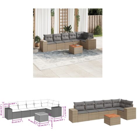 7-tlg. Garten-Sofagarnitur mit Kissen Beige Poly Rattan - Gartenmöbel - Esstischgarnituren - Outdoor Möbel - Lounge Set - Rattan Gartenmöbel - Home & Living