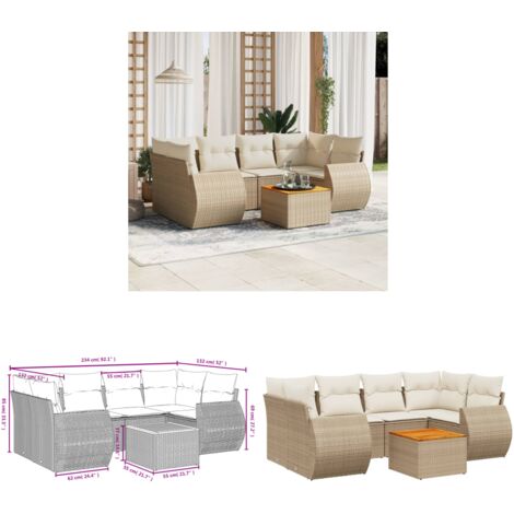 7-tlg. Garten-Sofagarnitur mit Kissen Beige Poly Rattan - Gartenmöbel - Esstischgarnituren - Outdoor Möbel - Lounge Set - Rattan Gartenmöbel - Home & Living