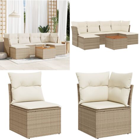 7-tlg. Garten-Sofagarnitur mit Kissen Beige Poly Rattan - Gartenmöbel - Esszimmerset - Outdoor Möbel - Lounge Set - Rattan Gartenmöbel - Home & Living