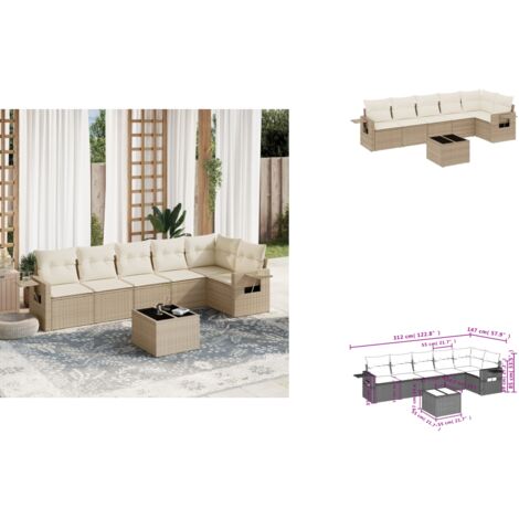 7-tlg. Garten-Sofagarnitur mit Kissen Beige Poly Rattan - Gartenmöbel - Lounge Möbel - Rattan Gartenmöbel - Outdoor Möbel - Esszimmergarnituren