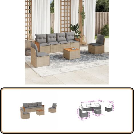 7-tlg. Garten-Sofagarnitur mit Kissen Beige Poly Rattan - Gartenmöbel Set - PE-Rattan Möbel - Outdoor Lounge - Esstisch - Sofasitzgruppe